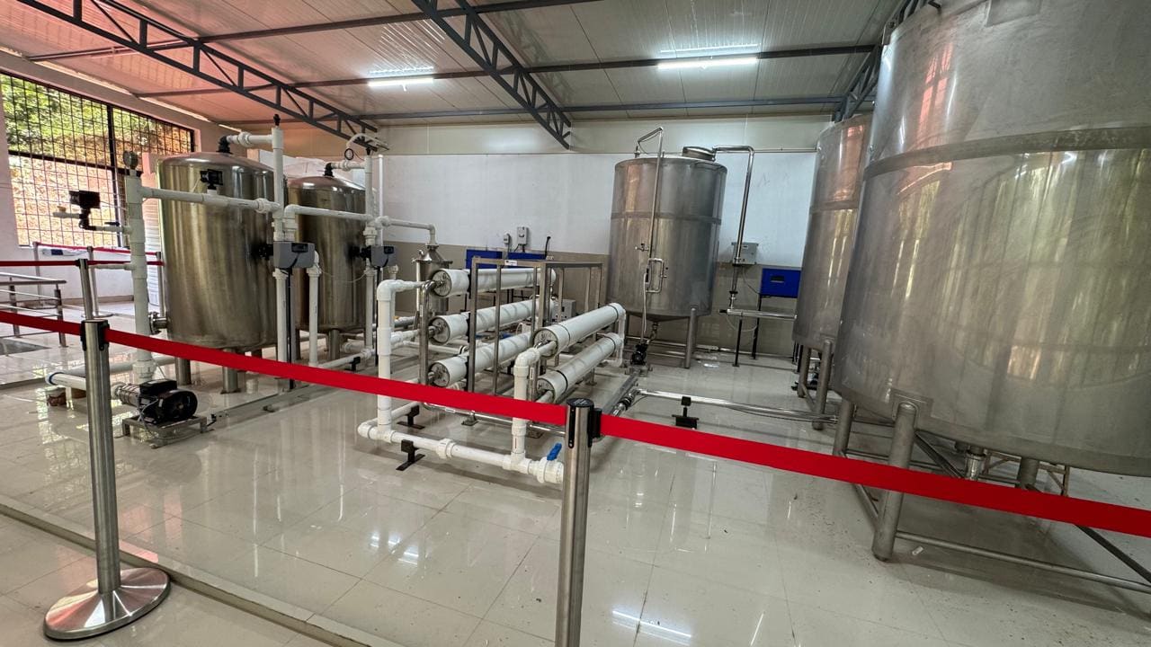 An alternate view of the treatment hall showing vessels and connecting pipework.